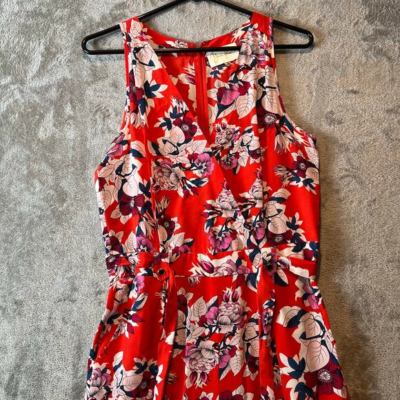 Yumi Kim Silk Red Floral Belted Jumpsuit Size Small Summer Coastal Fun - Picture 5 of 8